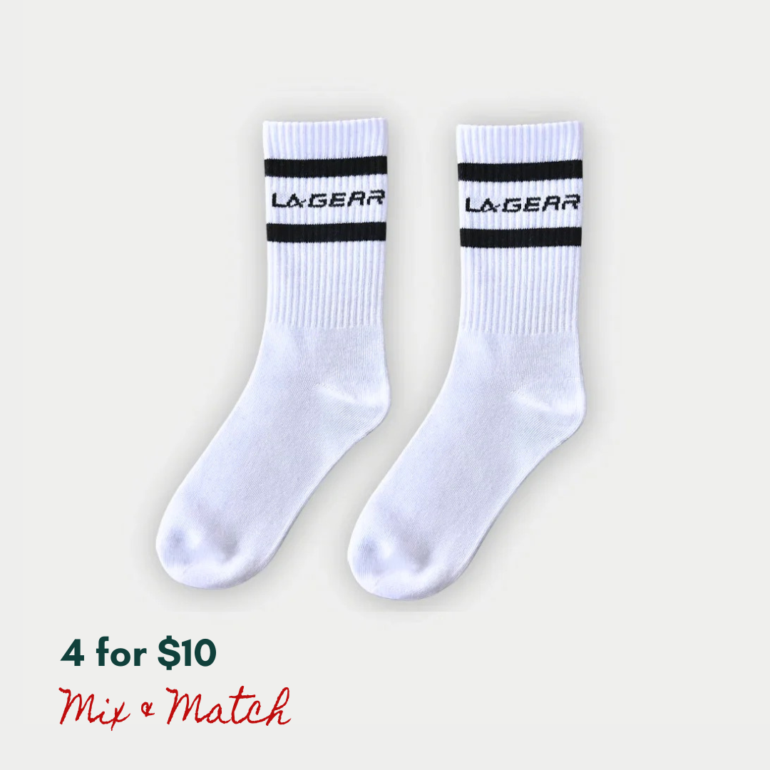 LA Gear Classic Athletic Striped Crew Socks | White