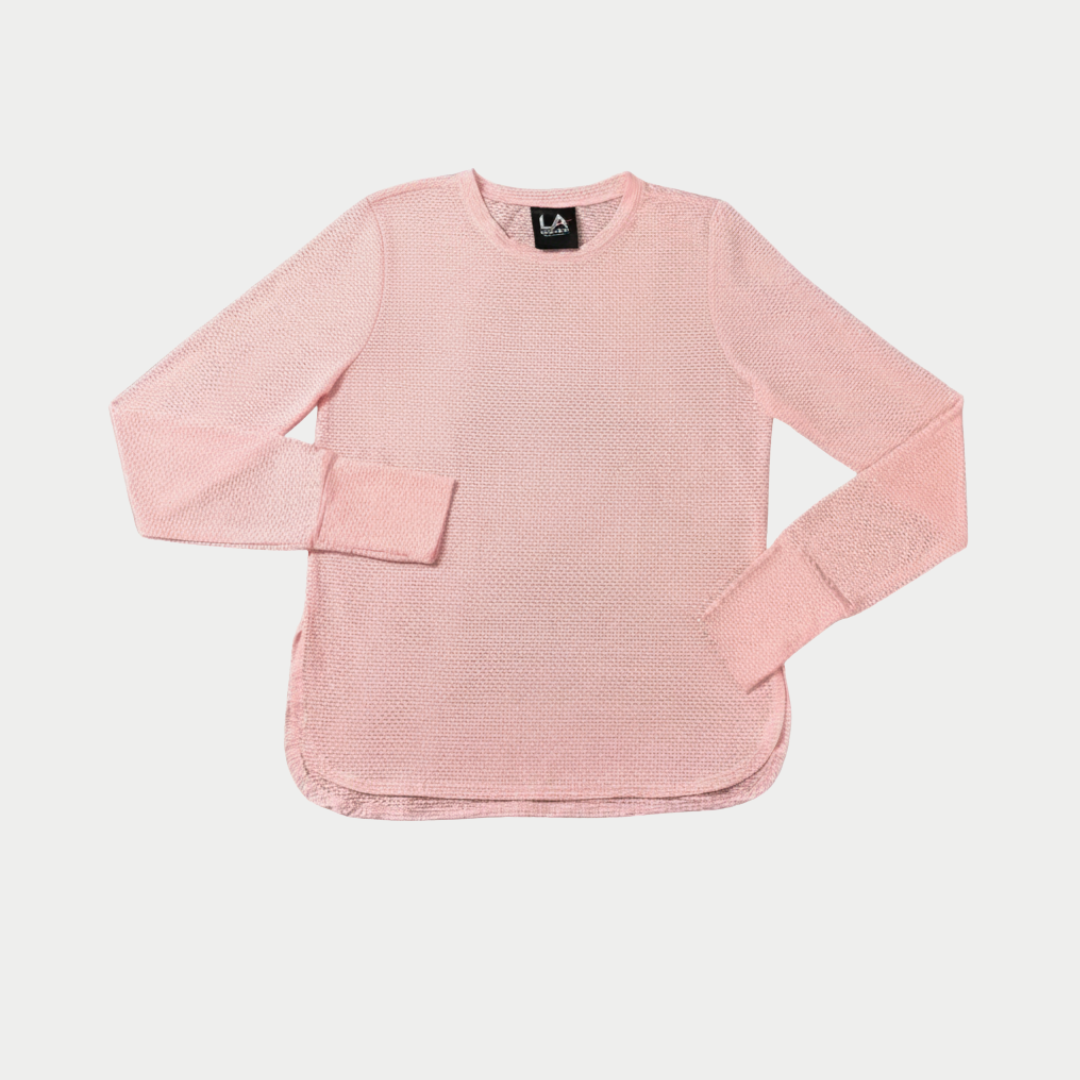 A pink mesh long sleeve tee.