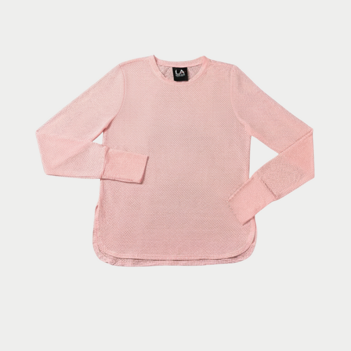 A pink mesh long sleeve tee.