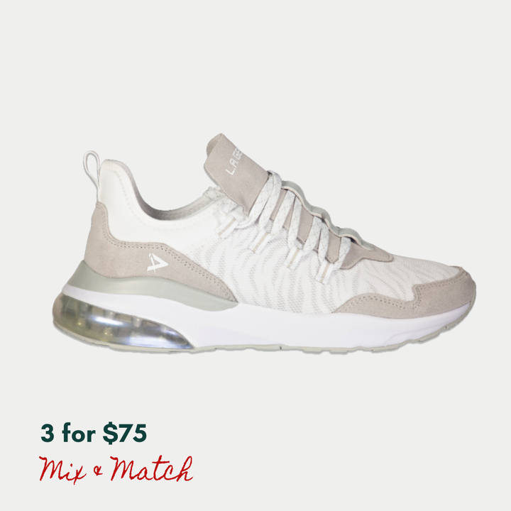 White and gray sneaker on a light gray background