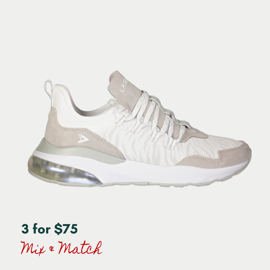 White and gray sneaker on a light gray background