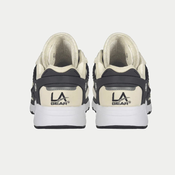 Pair of LA Gear sneakers shown from the back on a white background