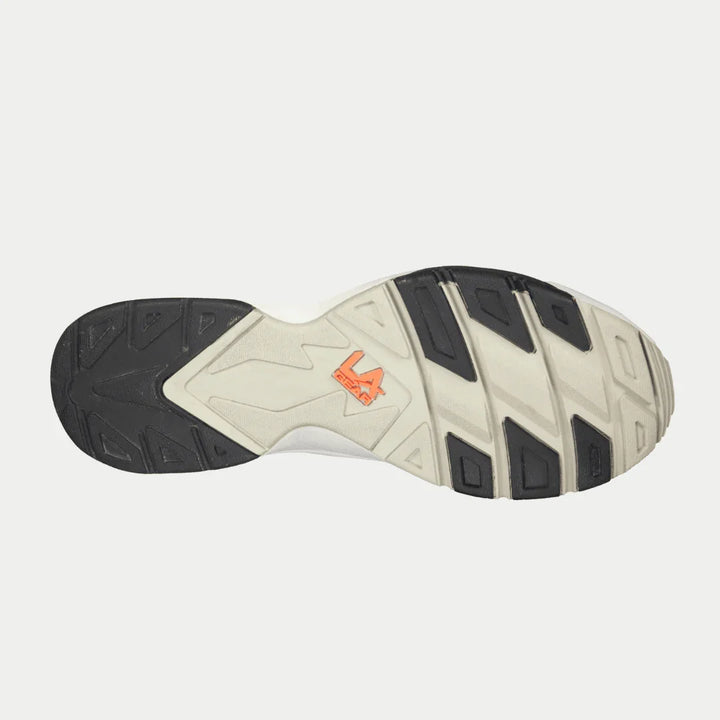 Sole of a LA Gear Turbo with a brand logo on a light gray background