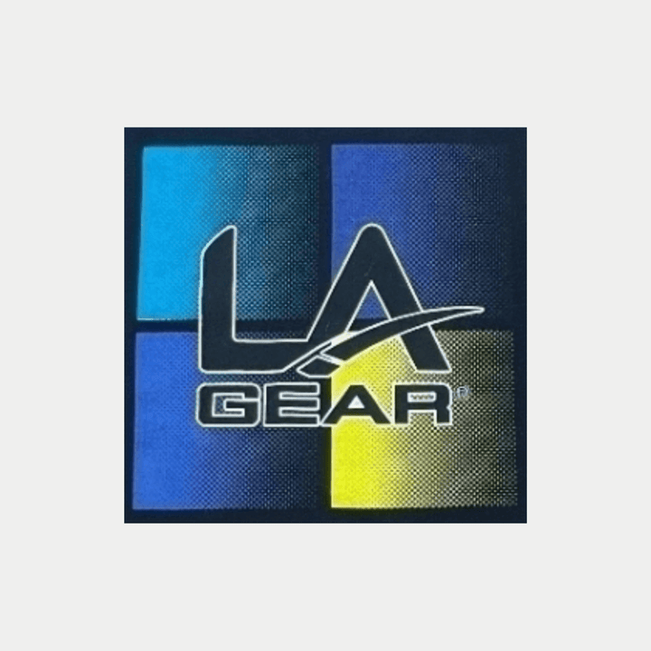 A LA Gear color block logo.