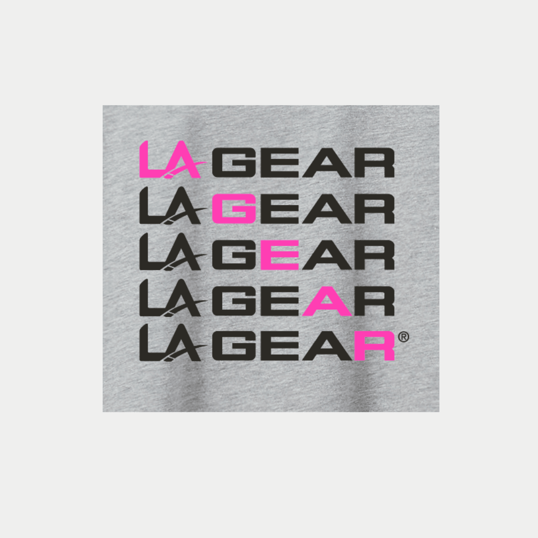 LA Gear neon pink and black logo.