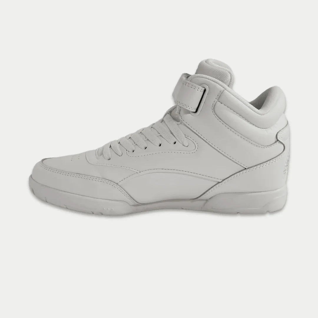White hightop sneaker on a white background