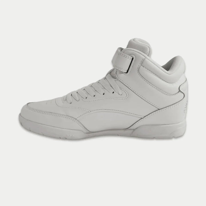 White hightop sneaker on a white background