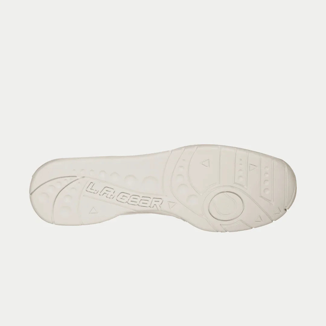 White shoe sole with LA Gear branding on a light gray background