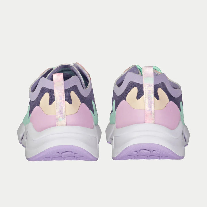 Pair of colorful sneakers on a light gray background