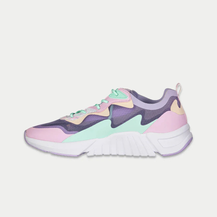 Multicolored sneaker on a light gray background