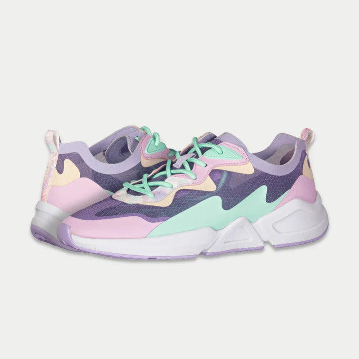 Pastel-colored sneakers on a light gray background