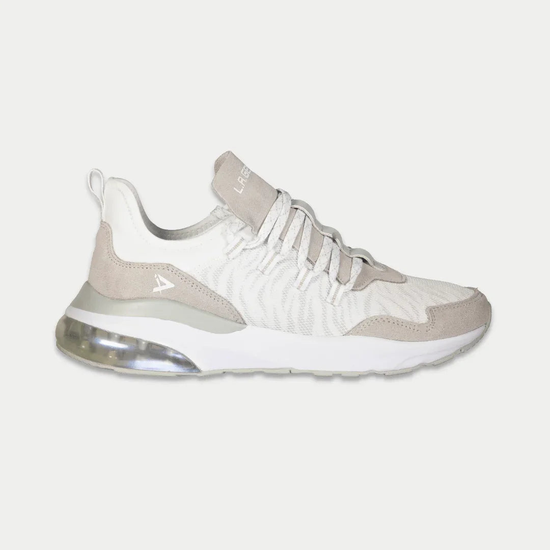 White and gray sneaker on a light gray background