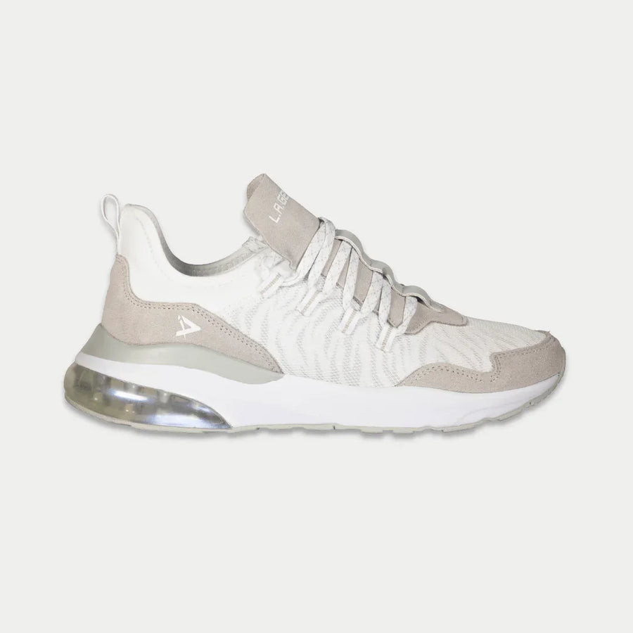 White and gray sneaker on a light gray background