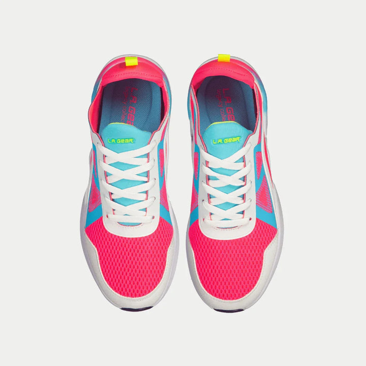 Pink and blue shoes on a white background