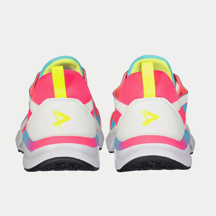 Colorful  shoes with a brand logo on a white background