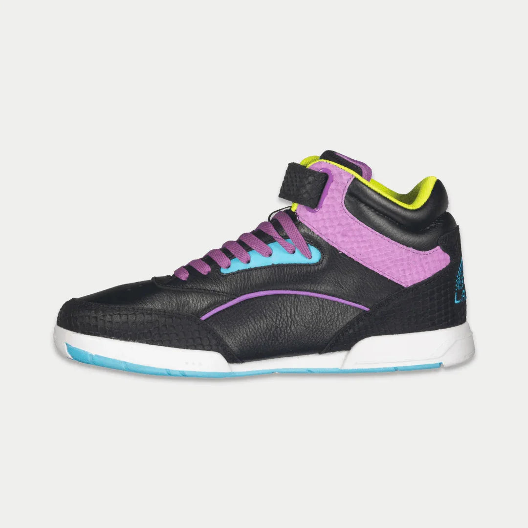 la gear shoes 1980s LA Gear Women's Hightop Flame 6 / Black x Purple x Turquoise